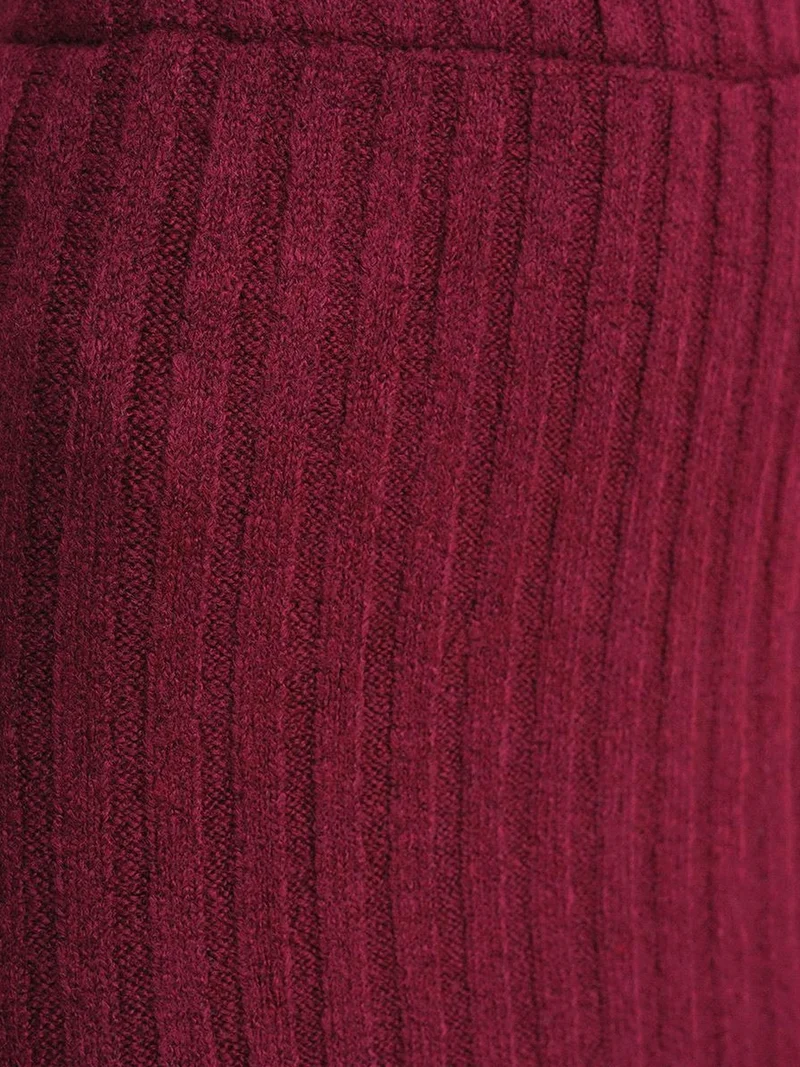 Mixray Burgundy Red MIXRAY High Waist Ribbed Knit Skirt for Women | Best Price UAE